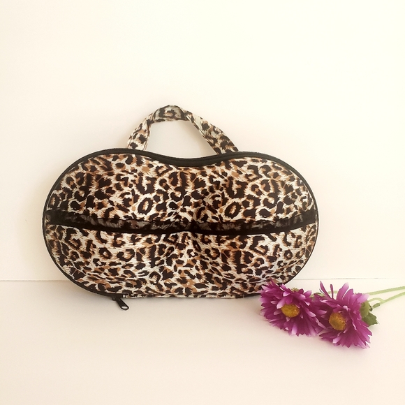 Handbags - Leopard ruffle bra carry case brown tan black spotted